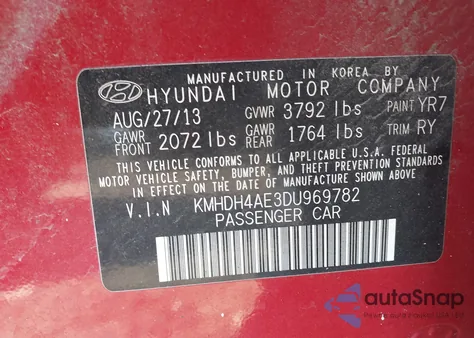 2013 Hyundai Elantra Limited z USA, uszkodzony, nr VIN KMHDH4AE3DU969782